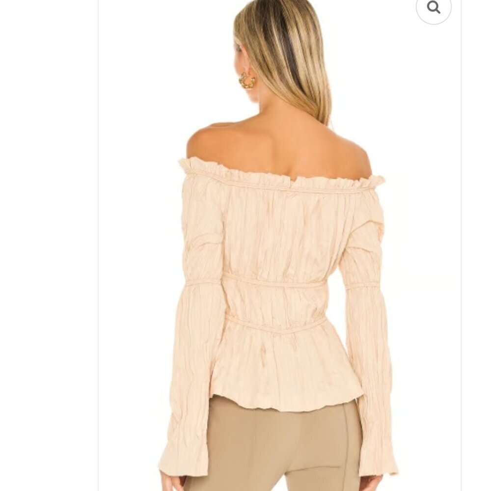 Song Of Style Ruched Off the Shoulder Top Long Sleeve Bell Sleeve Tan Size XS - Picture 8 of 8